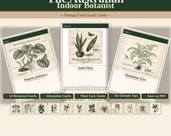 Stare karty botaniczne do pielęgnacji roślin, 12 ilustracji, australijski przewodnik terenowy (do pobrania w wersji cyfrowej)