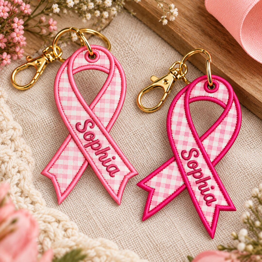 In the Hoop Breast Cancer Ribbon Bag Tag Embroidery Design, Breast ...