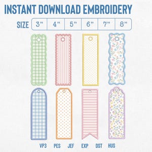 Rectangle In The Hoop Bag Tag Embroidery Bundle, Blank Name Tag Applique, Bookmark Applique Digital File