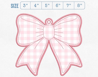 Bow Bag Tag Embroidery File Pink Bow Applique Embroidery Design, Coquette Bow Tag File