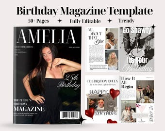 Canva Geburtstag Magazin Vorlage | Benutzerdefinierte Geburtstagsgeschenk für Bester Freund | Bearbeitbares personalisiertes Magazin | Geschenk für sie | Bestie Andenken