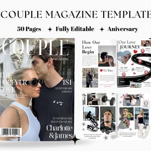 Personalized Couples Magazine Template |Custom Couple Gift |  Engagement Gift | Long Distance Gift | Gift for Boyfriend | Canva Template