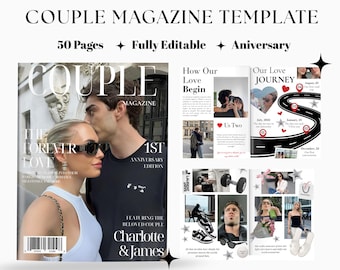 Plantilla de revista personalizada para parejas / Regalo de aniversario DIY (Canva)