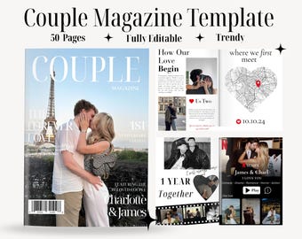 Plantilla de revista personalizada para parejas / Revista editable en Canva / Regalo de aniversario / Regalo para novios / Regalo de compromiso / Recuerdo