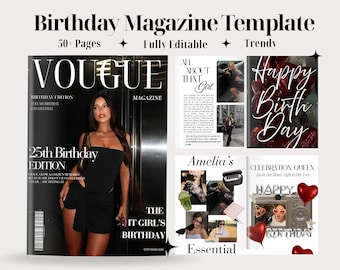 Canva Geburtstag Magazin Vorlage | Personalisierte Geburtstagsgeschenk für den besten Freund | Bearbeitbares benutzerdefiniertes Magazin | Geschenk für sie | Bestie Andenken