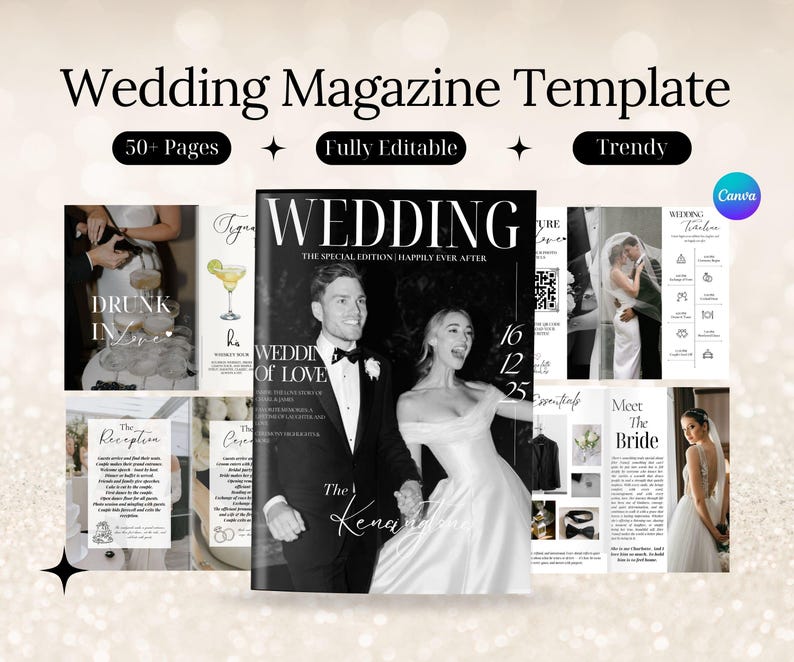 Wedding Magazine Template | Editable Wedding Program | Wedding Booklet | Custom Wedding Magazine | Wedding Journal | Personalize Magazine image 1