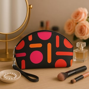 Black & Red Makeup Bag – Stylish Cosmetic Pouch – Travel Toiletry Organizer – Elegant Beauty Case for Women