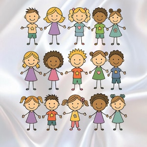 Cute Diverse Kids Clipart - Hand Drawn Cartoon Children Illustration for Scrapbooking & Crafts