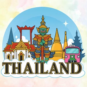 Thailand Landmark PNG | Cute Thai Culture Travel Clipart for Shirt, Sticker, Souvenir