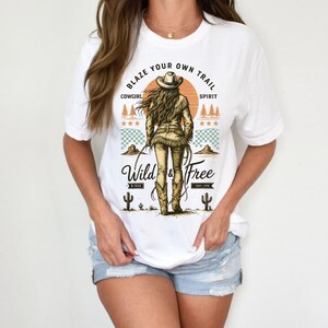 Cowgirl Wild and Free PNG - Western Vintage Sublimation Design, Retro Rodeo Graphic for T-Shirts & Decor