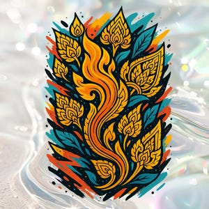 Thai Flame Art - Modern Thai Tattoo Style Printable Wall Decor | Traditional Asian Pattern Digital Download