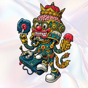Thai Strasse DJ Monster PNG | Funky Cartoon Yakuza Kunst für Shirt, Poster, Aufkleber
