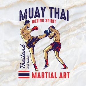 Imágenes prediseñadas de dibujos animados de Muay Thai / Arte marcial tailandés PNG / Gráfico de kickboxing de luchador / Descarga de estilo retro