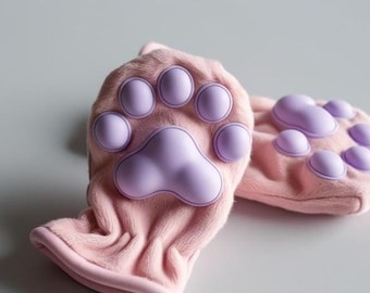 Handgemaakte siliconen kattenpoot vingerloze wanten – pluche 3D-kittenhandschoenen voor cosplay, kostuum of winterkleding