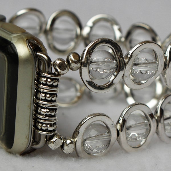 Silver Ovals and Clear Beads Band for Apple Watch