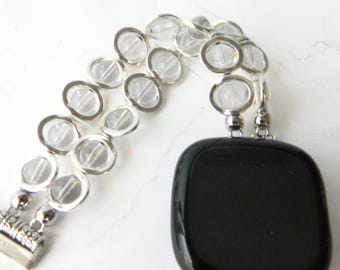 Silver Ovals & Clear Beads Smart Watch Band fits Fitbit Versa 3, 4, Sense