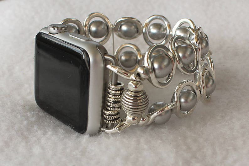 Silver Ovals and Silver Glass Beads Band for Apple Watch image 2