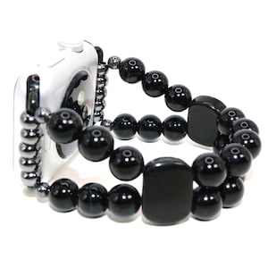 Black Onyx and Black Obsidian Bracelet Watch Band for Apple Watch
