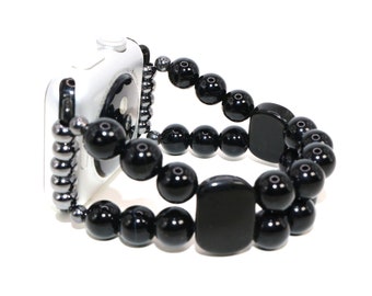 Black Onyx and Black Obsidian Bracelet Watch Band for Apple Watch