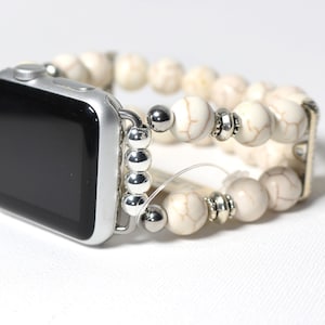 Apple Watch Band Howlite Gemstone Bead Watch Bracelet for Apple Watch, White and Brown Watch Band for Apple Watch