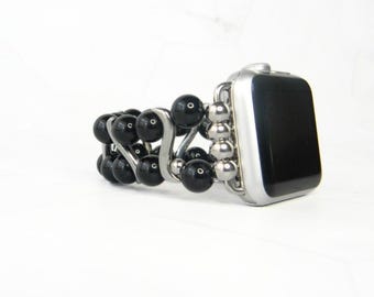 Black Onyx Smartwatch Band with S Bar Connector fit for Apple Watch