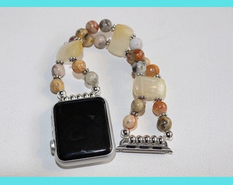 Crazy Agate and Yellow Agate Beads Band for Apple Watch, Apple Watch Band