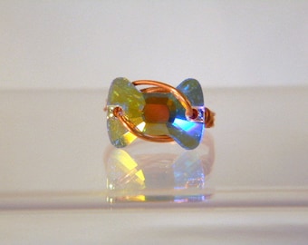 Bow Tie Crystal Copper Ring, Copper RIng, Swarovski Crystal Ring, Crystal Ring