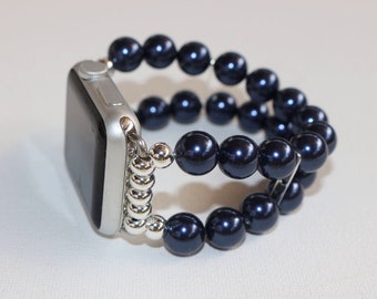 Midnight Blue Watch Band for Apple Watch, Midnight Blue Pearl Bracelet, Watch Bracelet