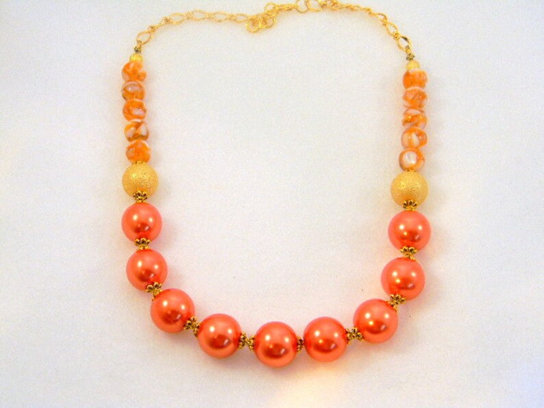 Orange Pearl Necklace Pearl Necklace Mother of Pearl Necklace