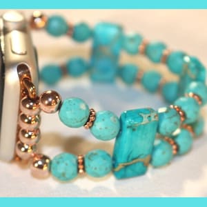 Aqua Jasper and Turquoise Apple Watch Band Bracelet Gemstone Bead