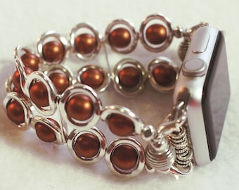 Silver Ovals and Copper Glass Beads Band for Apple Watch