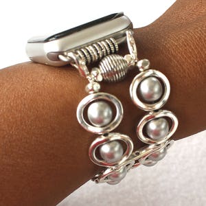 Silver Ovals and Silver Glass Beads Band for Apple Watch image 1