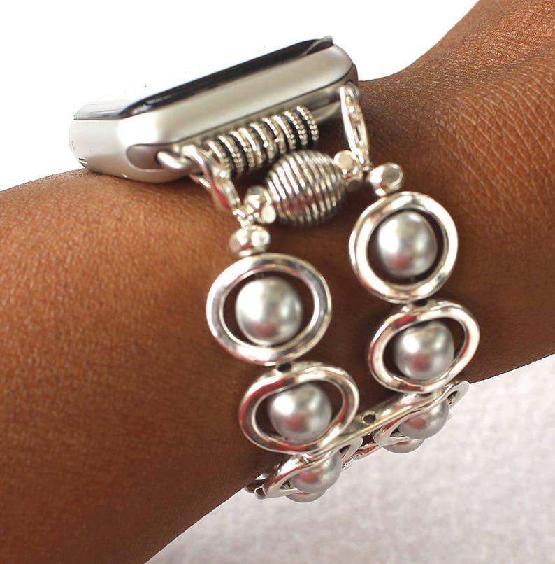 Silver Ovals and Silver Glass Beads Band for Apple Watch image 1