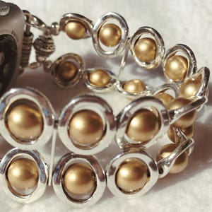 Silver Ovals and Gold Glass Beads Band for Apple Watch