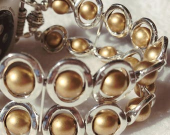 Silver Ovals and Gold Glass Beads Smartwatch Band fit for Apple Watch