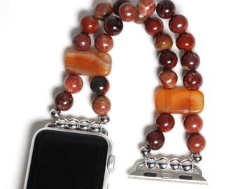 Red Flower Jasper and Carnelian Bracelet Smartwatch Watch Band fits Apple Watch