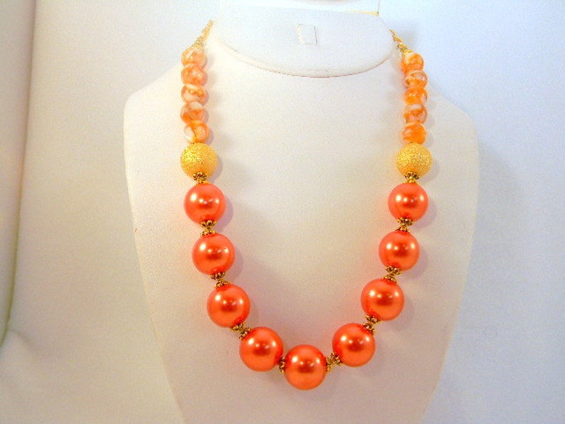 Orange Pearl Necklace Pearl Necklace Mother of Pearl Necklace