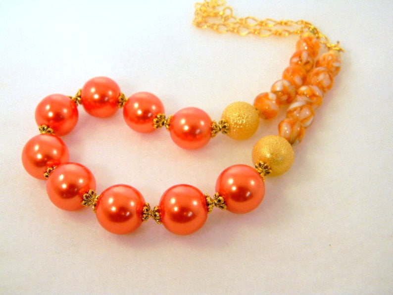 Orange Pearl Necklace Pearl Necklace Mother of Pearl Necklace