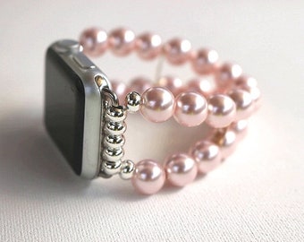 Pink Watch Band for Apple Watch, Pink Crystal Pearl Apple Watch Band Bracelet