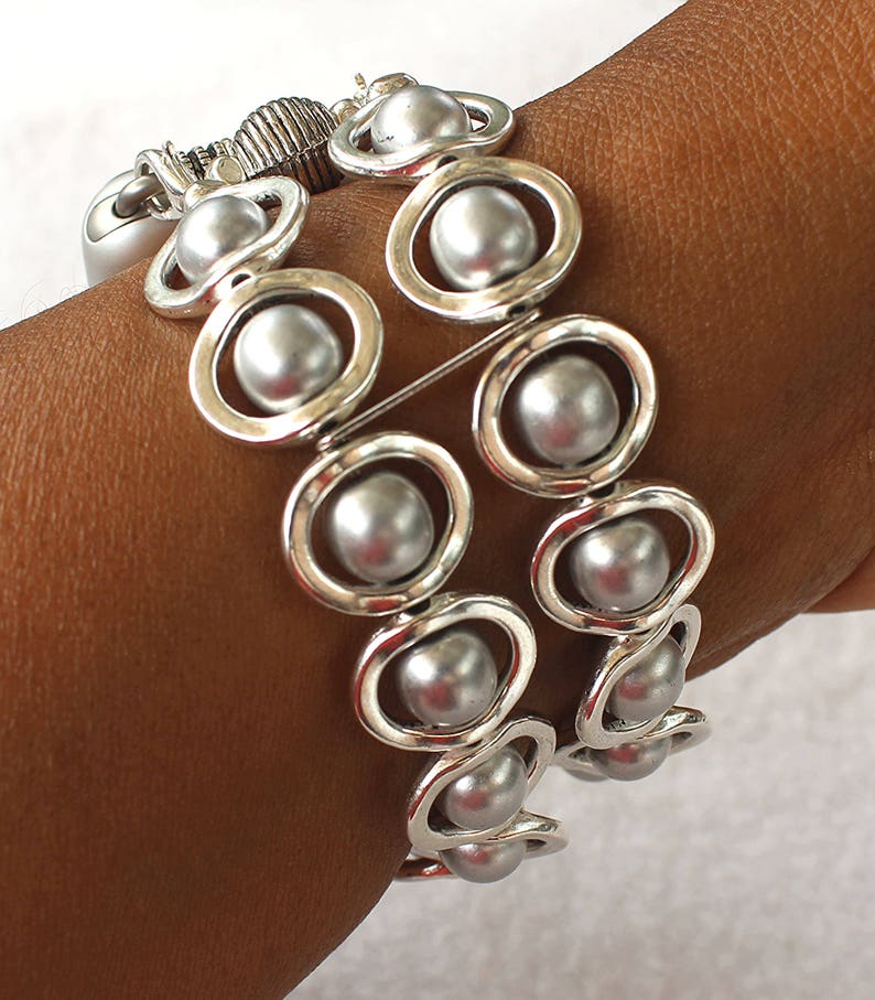 Silver Ovals and Silver Glass Beads Band for Apple Watch image 3