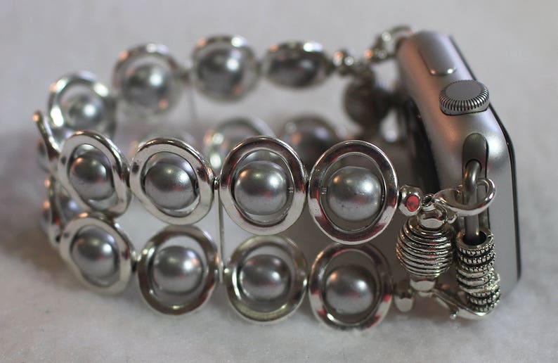 Silver Ovals and Silver Glass Beads Band for Apple Watch image 4