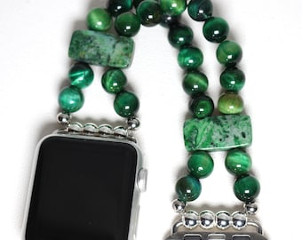 Green Tigers Eye and Crazy Lace Agate Bracelet Watch Band for Apple Watch