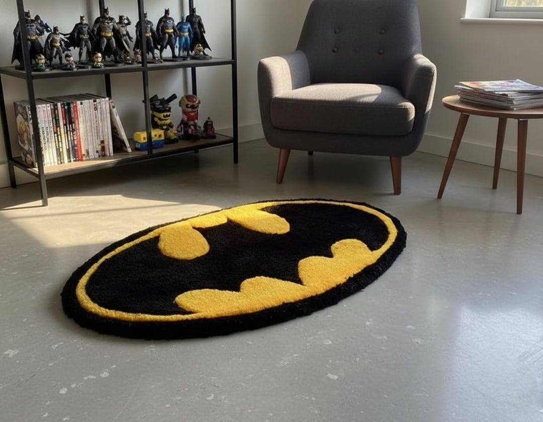 Batman Rug | Superhero Rug | Tufted Area Rug | Gaming Room Rug | Black ...
