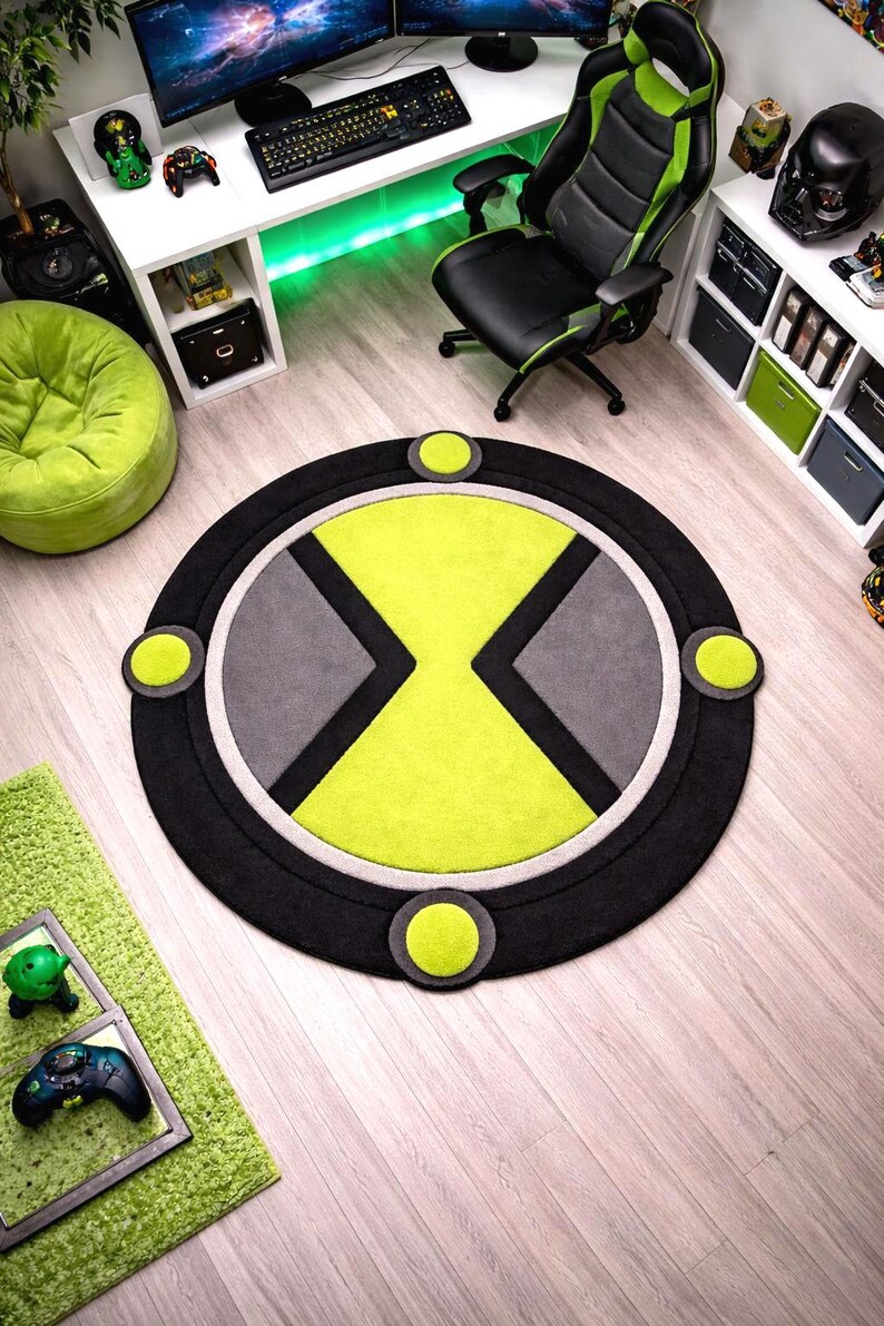 Ben 10 Inspired Round Rug – Neon Green Gamer Playroom Carpet - Etsy