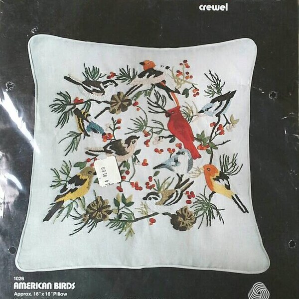 American Birds Dimensions Crewel Embroidery Kit for 16 X 16 Pillow Cardinal, Chickadee, Finches
