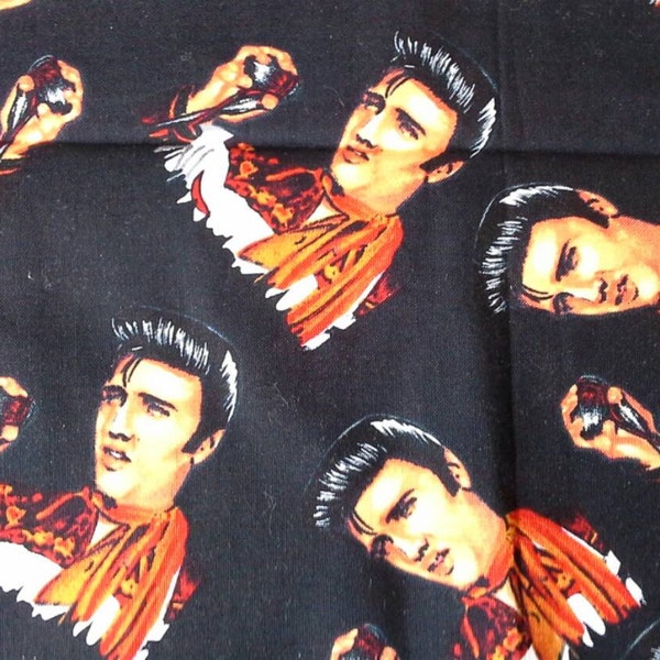 Elvis Presley on Black Cotton Fabric 1 Yard  X0410