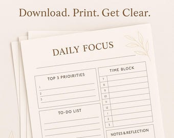 Afdrukbare productiviteitsplanner | Dagelijkse focus en tijdsblok pdf | Zachte doelen stellen | Minimaal zelforganiserend dagboek | OneStepMindset