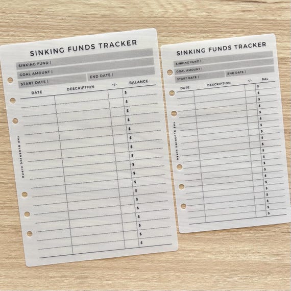 Sinking Funds Tracker Laminated Dashboard