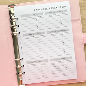 PRINTED A5 Paycheck Breakdown Inserts