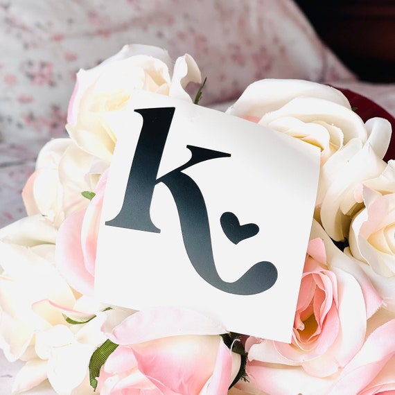 Single Letter Decal | Letter with Heart | Monogram Decal | Single Letter Monogram | Initials Decal | Car Decal | Tumbler Decal Il_570xn